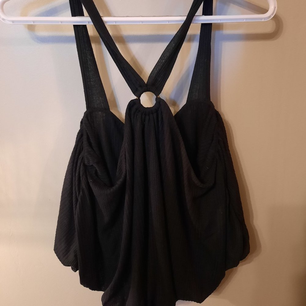 Free People black tank top with front chest ring